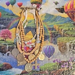 Bohemian Multi-Layered Necklace with Gold and Tan Accents